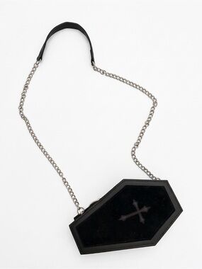 Spirit Black Coffin-Shaped Crossbody Bag with Silver Chain